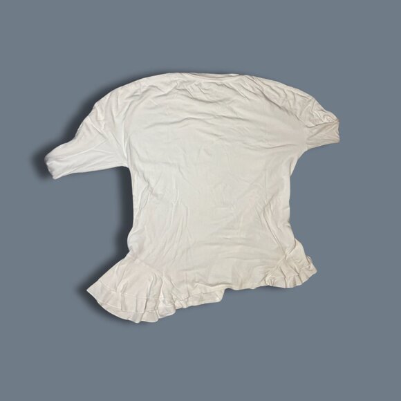 White Long-Sleeved Shirt With Ruffled Hem Soft Cotton Blend Womens Size M Lightw - Picture 3 of 5